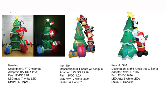 圣诞树、圣诞老人和圣诞老人​​带企鹅充气灯