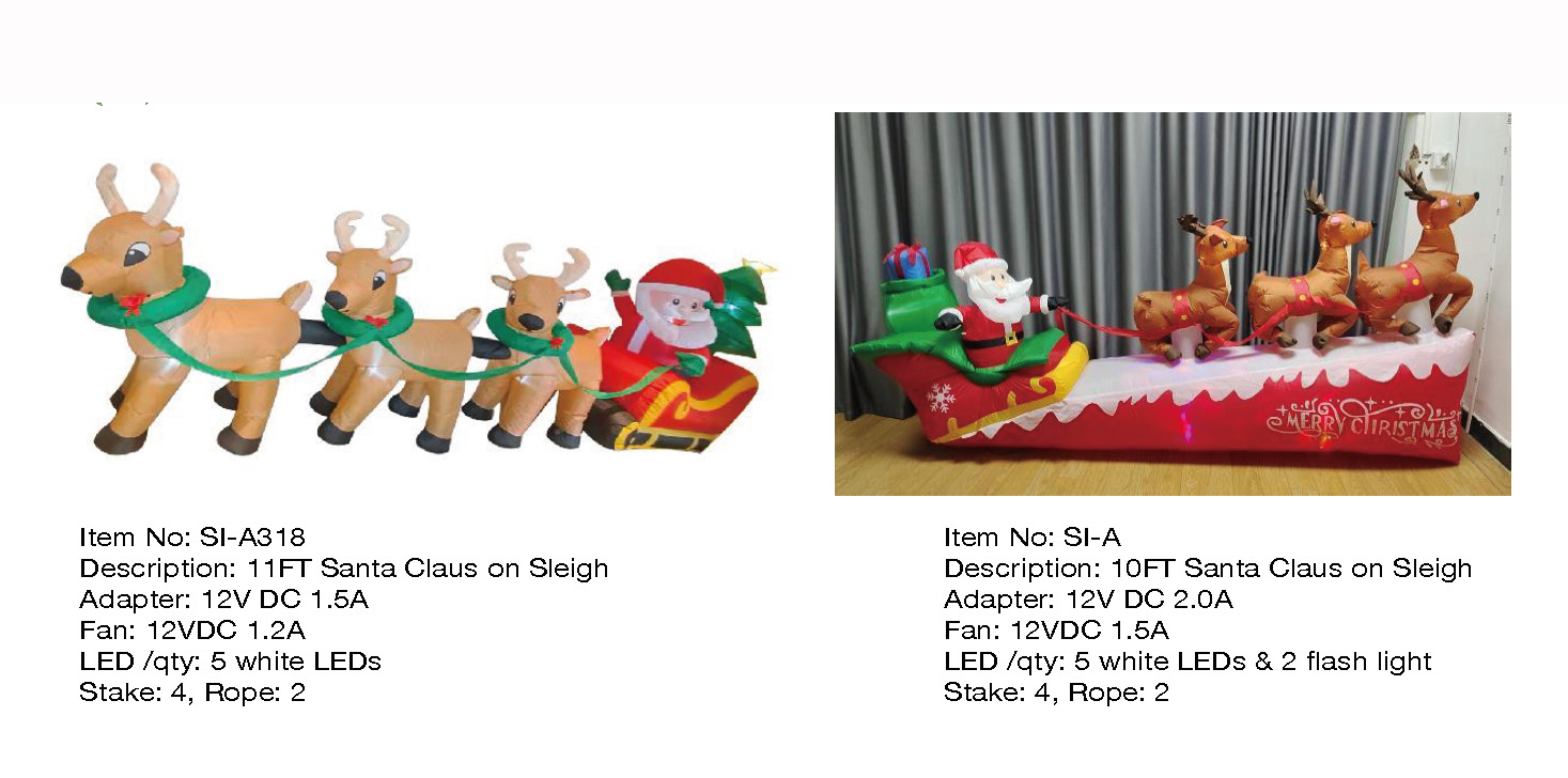 圣诞老人在雪橇上充气灯