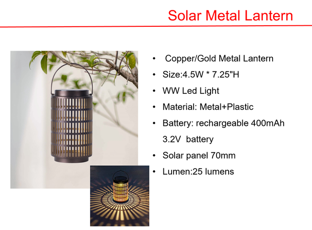 太阳能LED路灯和铜/金金属灯笼灯