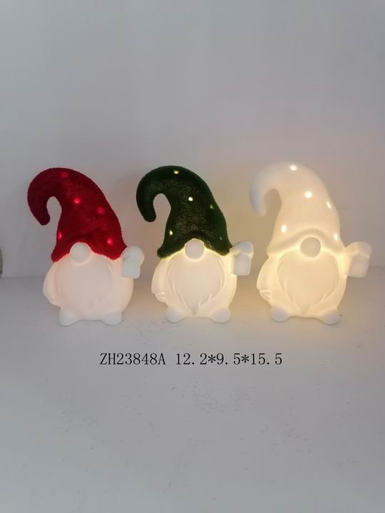 瓷质 三个带红/绿/白帽子的小圣诞老人 - 8