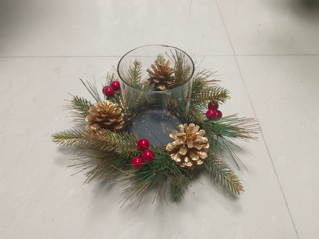 烛台杯 金色松果和红球 - 10 