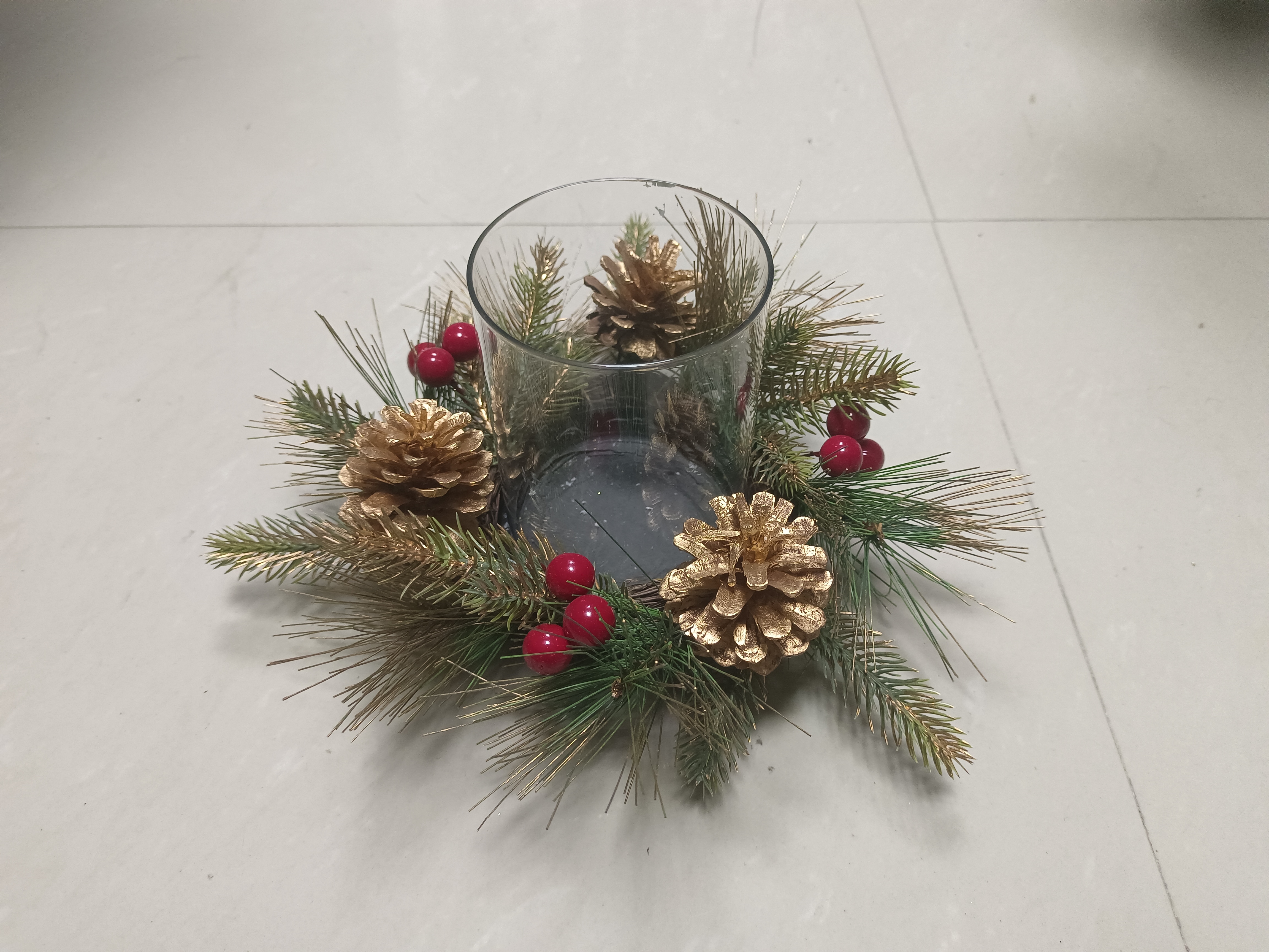 烛台杯 金色松果和红球 - 10 