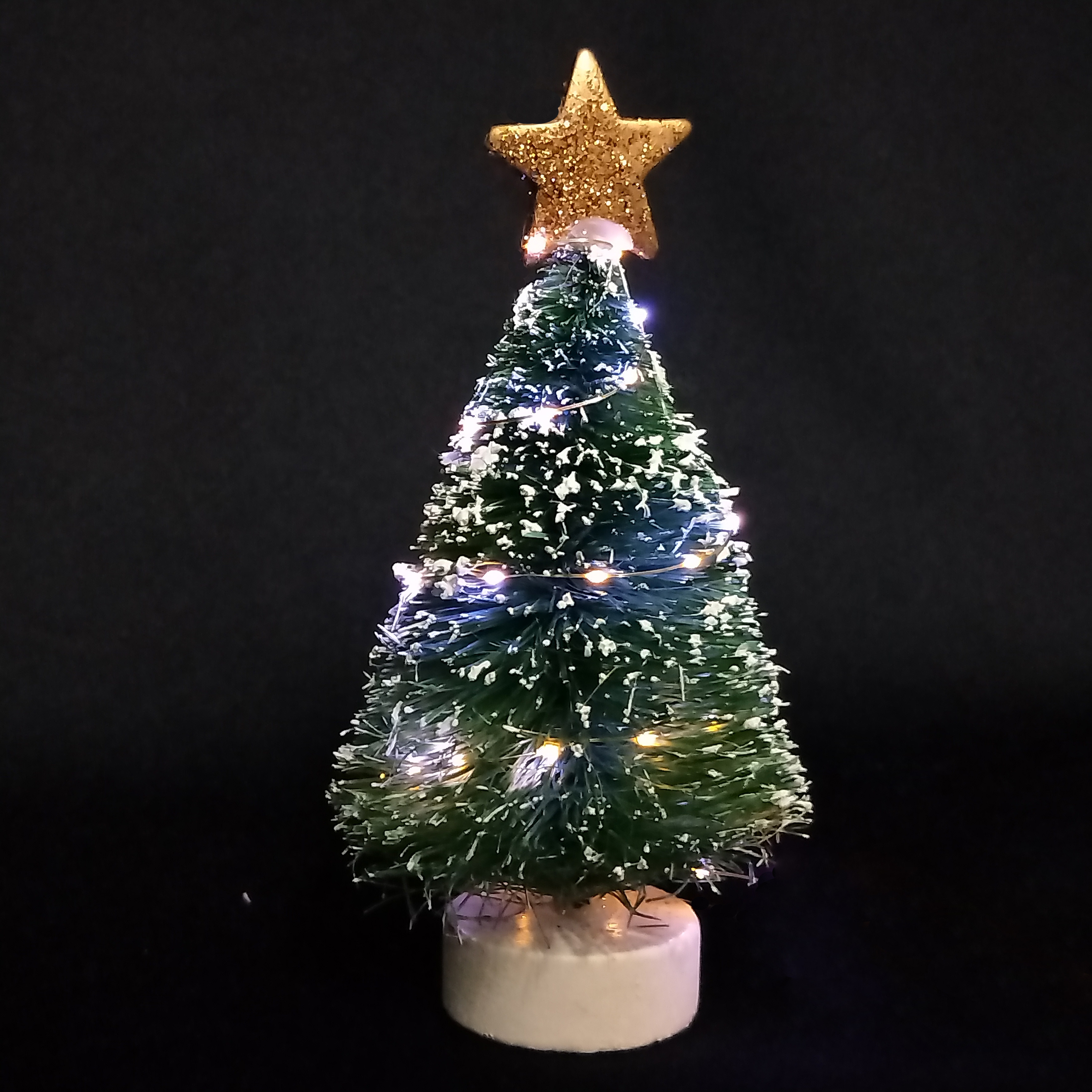 圣诞绿迷你树+白色植绒+闪粉顶星