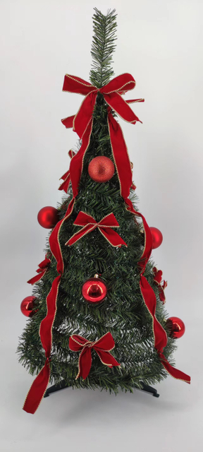 圣诞绿迷你树‘带铁脚架+红球/红丝带