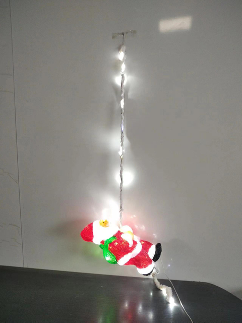 48灯的白色绳索带有照明的攀岩绳设计，具有115厘米高的圣诞老人身材，并装饰有闪烁的灯泡