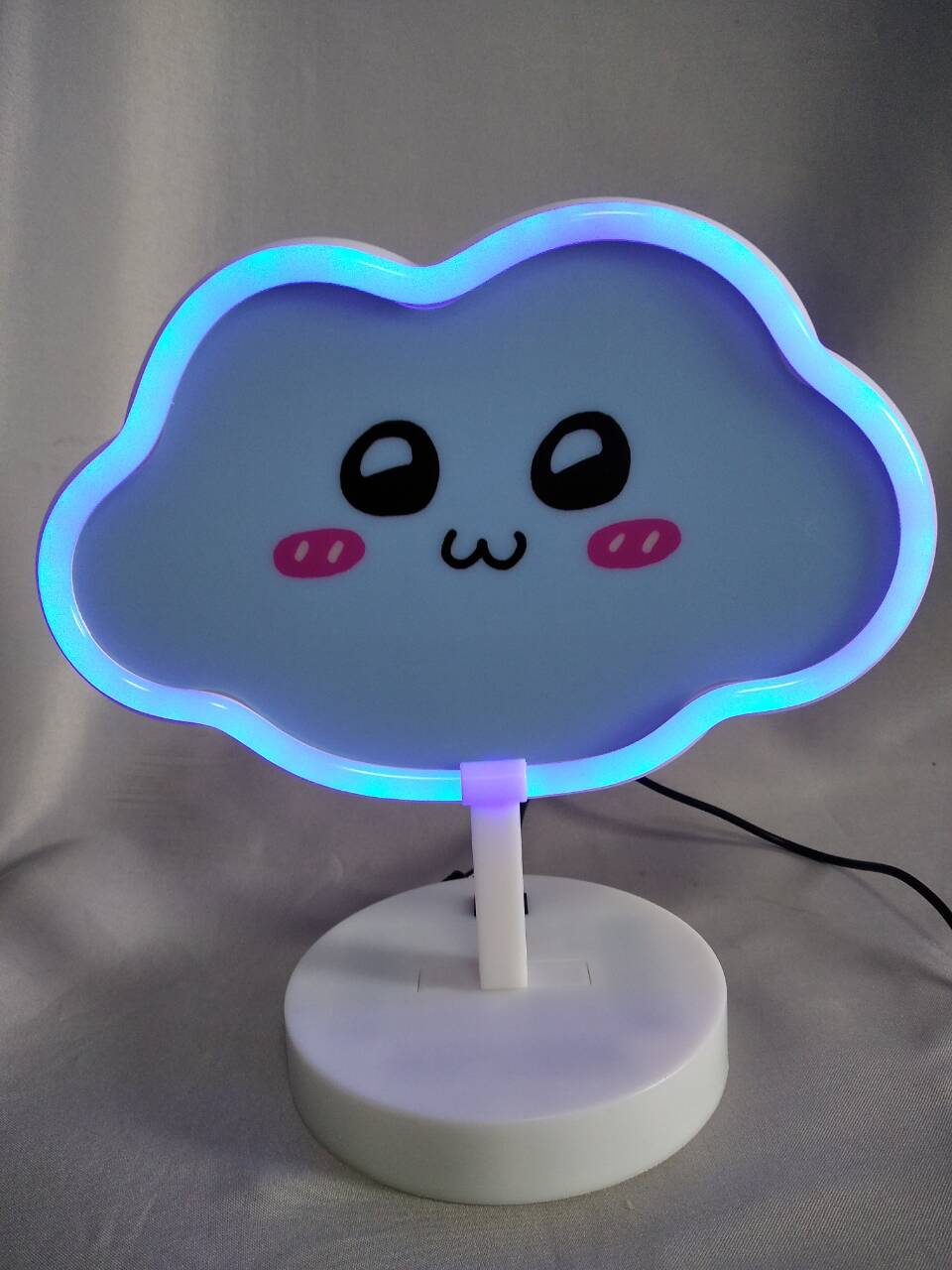 霓虹灯管云形光，带有20×10×20.5厘米白色圆形底座，现代装饰LED灯卧室/客厅