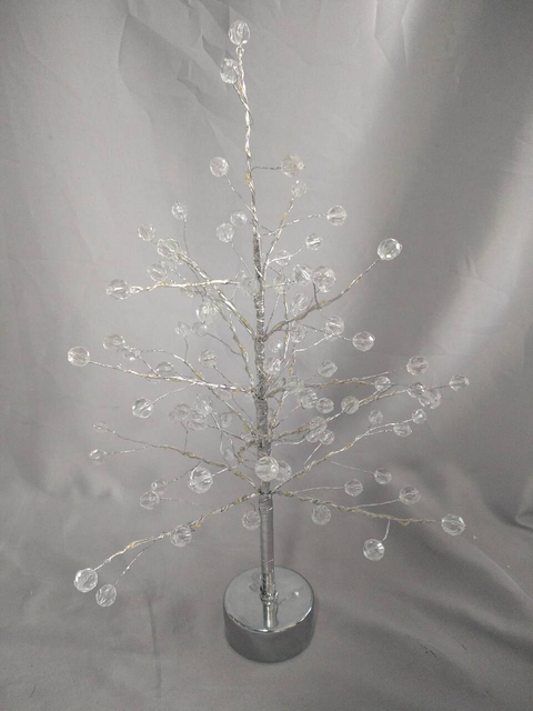 40厘米高的裸露树枝树，带有透明球体，银色铜线温暖白色的LED灯，乡村风格的装饰灯/事件造型