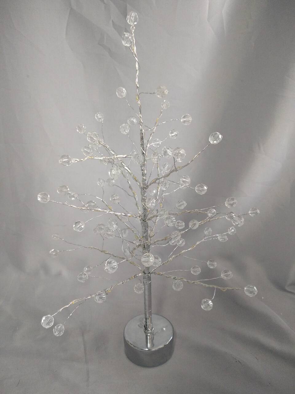 40厘米高的裸露树枝树，带有透明球体，银色铜线温暖白色的LED灯，乡村风格的装饰灯/事件造型