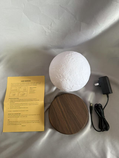 深木颗粒底座10色磁悬浮满月灯 - 天然ABS原木风格的架子空灵环境照明