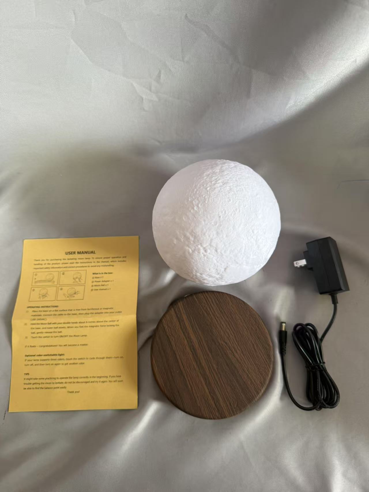 深木颗粒底座10色磁悬浮满月灯 - 天然ABS原木风格的架子空灵环境照明