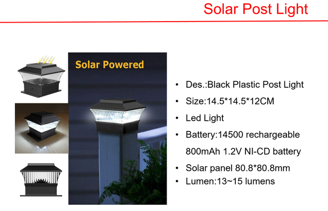 太阳能 LED 黑色塑料柱和 S/4 迷你金属壁灯