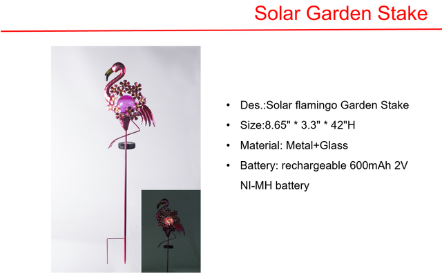 太阳能 LED 火烈鸟花园桩和金属壁灯