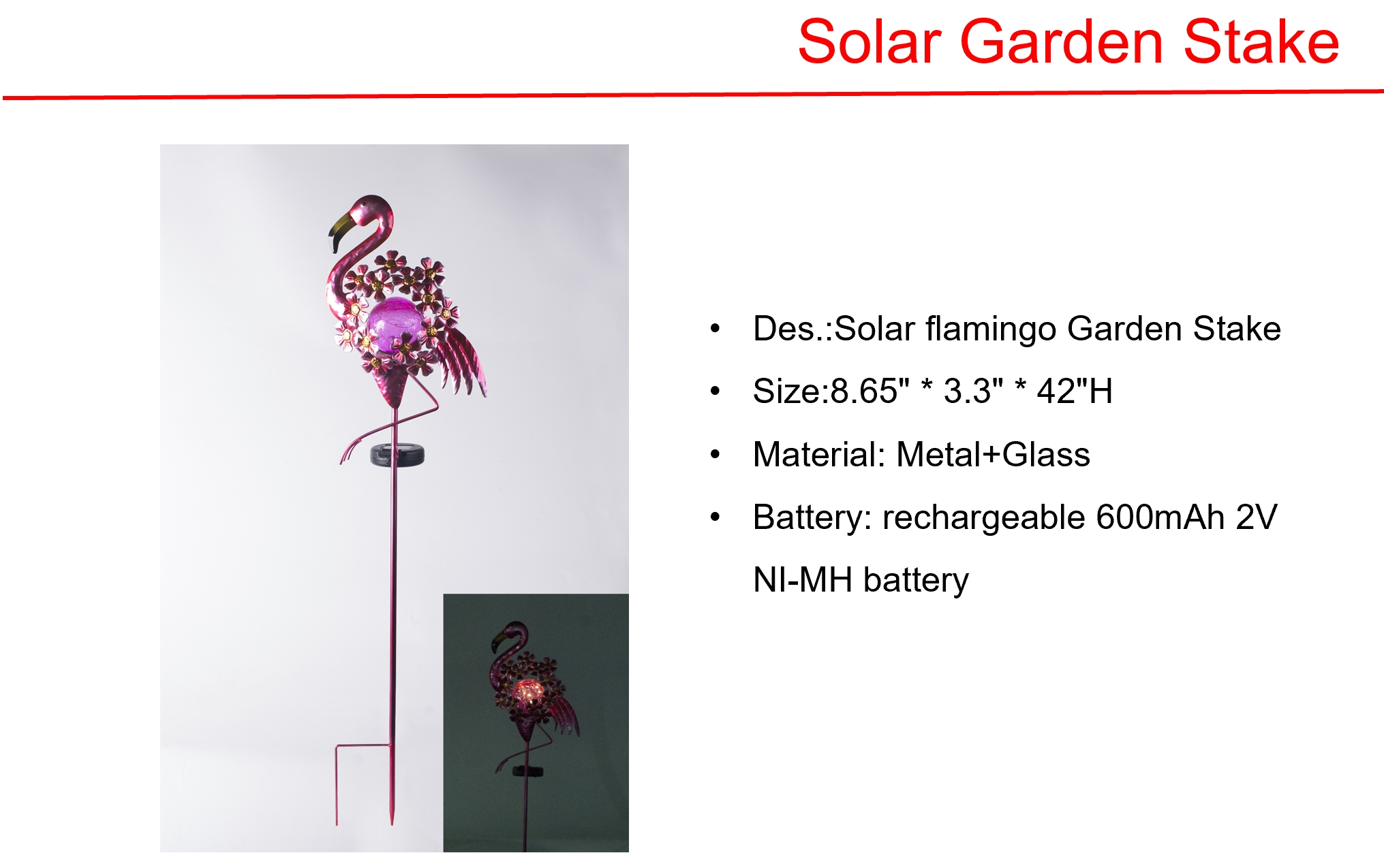 太阳能 LED 火烈鸟花园桩和金属壁灯