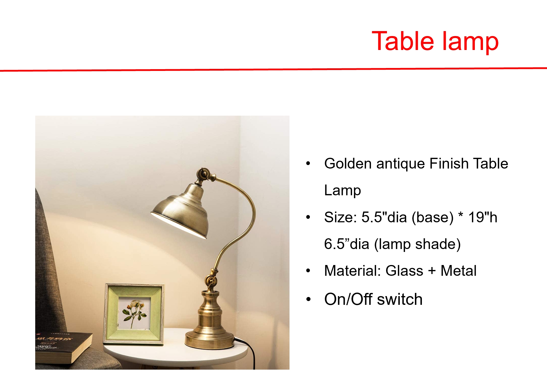 太阳能金色仿古饰面台灯