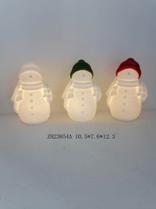 带白色/绿色/红色帽子灯的瓷质雪人 - 14
