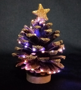 圣诞松果迷你树带灯串 + 镀金顶星