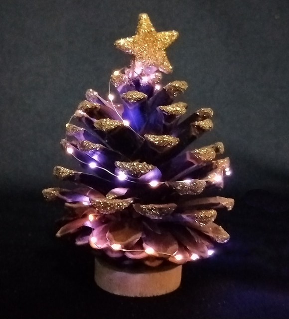 圣诞松果迷你树带灯串 + 镀金顶星