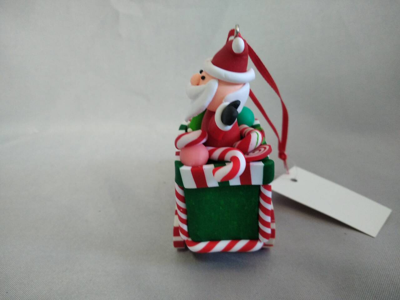 手工制作的面包粘土圣诞节圣诞老人火车装饰品（无灯）| 8.5×4×9cm微型装饰