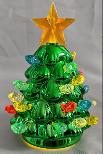 迷你绿色圣诞树（8.5×8.5×11cm）|单LED暖黄光（2700k，3lm）| 3V按钮电池供电