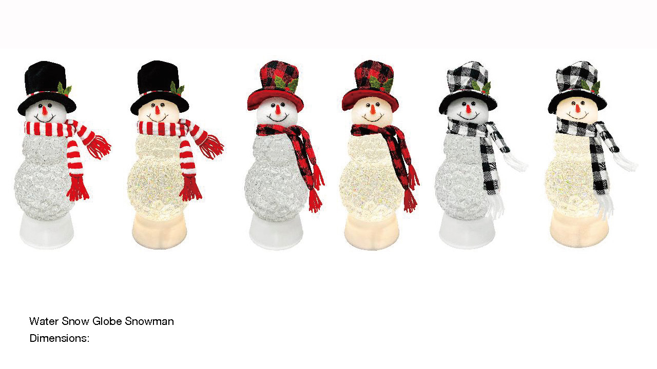 丙烯酸雪人形状的水灯笼，灰色/红色/黑色帽子和围巾SR-121