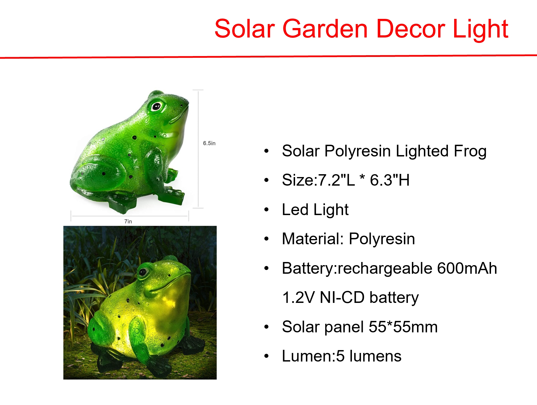 太阳能 LED 树脂发光青蛙