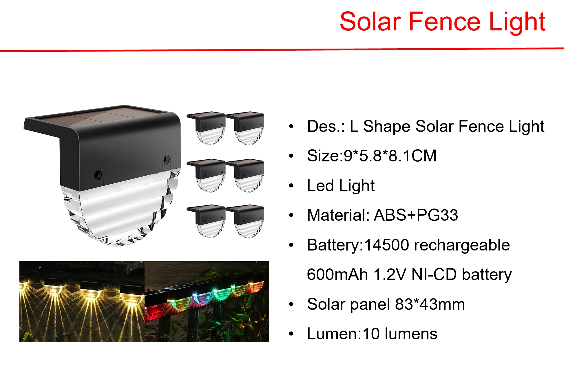 太阳能 LED 闪烁 LED 灯桩和形状太阳能栅栏灯