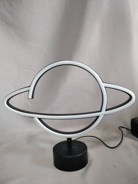 行星形霓虹灯管灯带有30×8×34厘米黑色圆形底座，未来派宇宙LED装饰灯，用于空间主题的房间