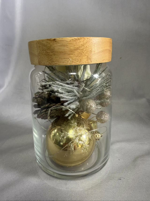 密封的金玻璃罐（9.5厘米直径×14.5厘米H）中保存的花束，带4：1闪烁的童话灯（AA×2电池供电），优雅的桌面装饰