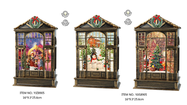 丙烯酸水旋转轻型房屋形状合唱团/雪人合唱团/圣诞老人和礼物SJ-1