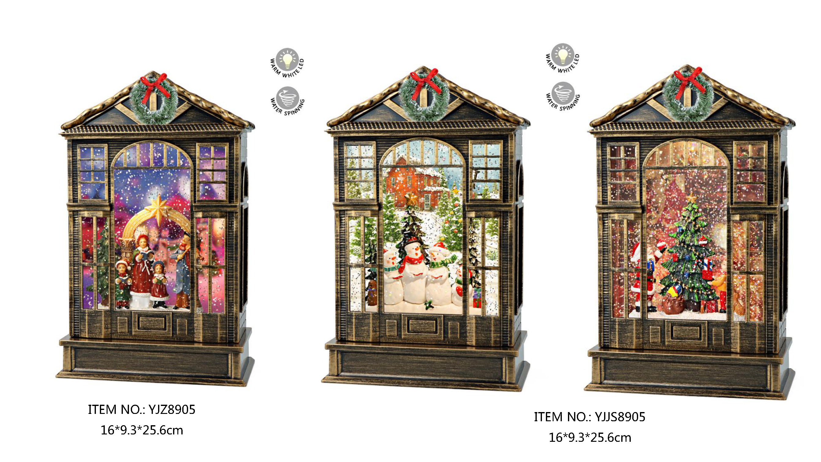 丙烯酸水旋转轻型房屋形状合唱团/雪人合唱团/圣诞老人和礼物SJ-1