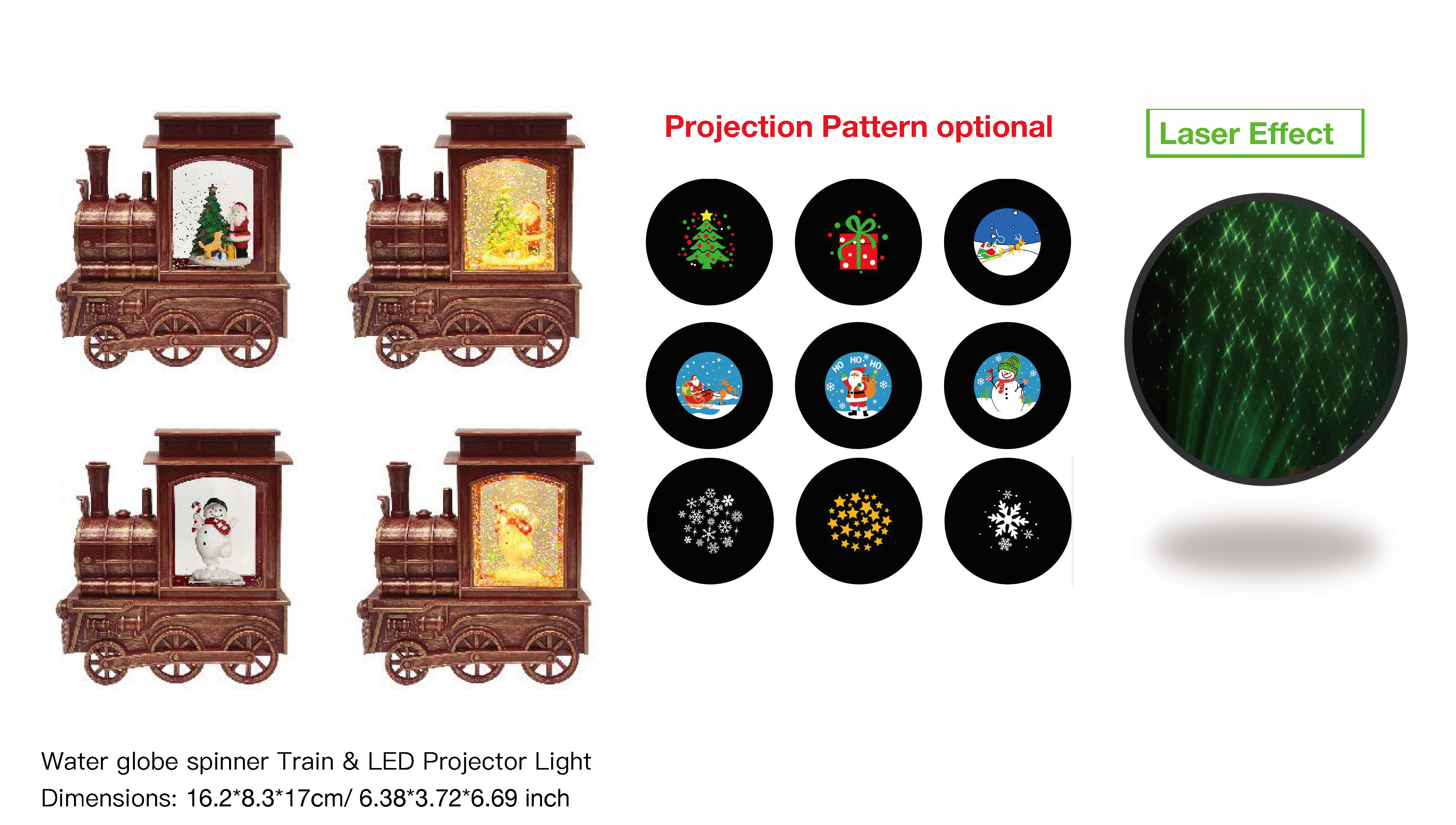 亚克力 火车头造型水灯 LED 投影灯 圣诞老人和狗/雪人 SR - 64