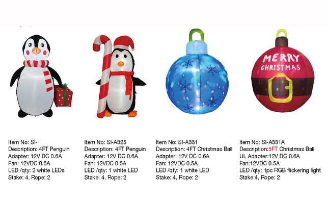 企鹅和圣诞球充气灯