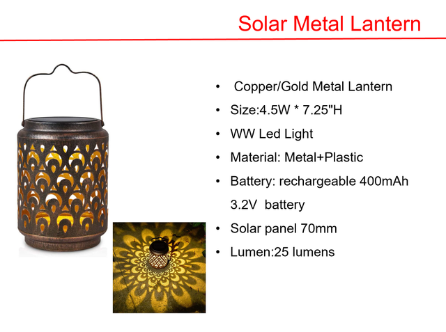 太阳能 LED 黑色路灯和铜/金金属灯笼灯