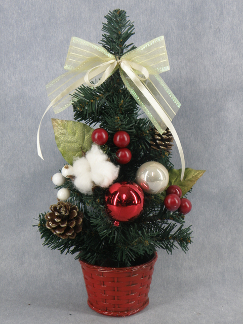 圣诞绿色迷你树 + 彩球/水果/松果/丝带