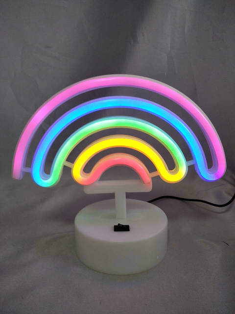 彩虹形霓虹灯管灯带21×9×28厘米白色圆形底座，充满活力的彩色LED装饰灯，用于房间氛围