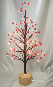 60厘米红圆珠干的树灯，带有木制旋转底座