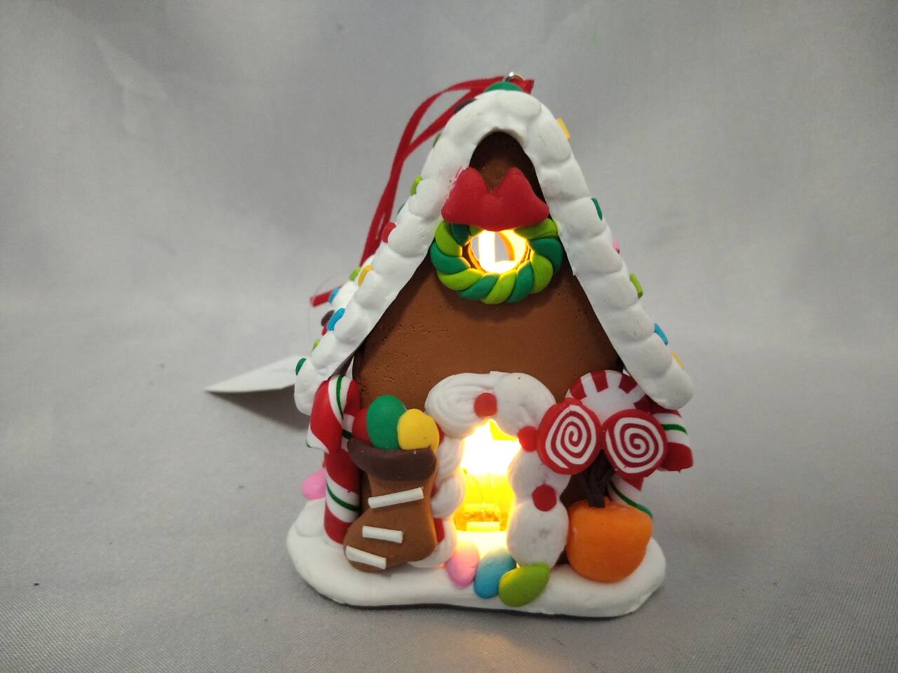 手工制作的糖果甘蔗和Lollipop小屋装饰品，带有温暖的白色LED灯| 7×6.5×9cm迷你照明甜蜜的节日装饰