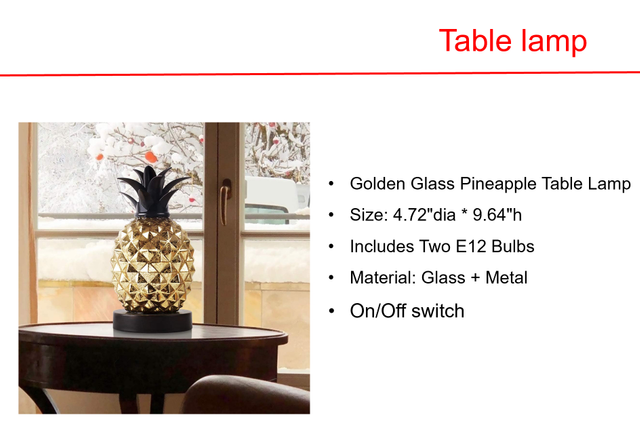 太阳能金色玻璃菠萝台灯