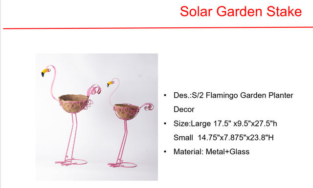 太阳能 LED S/2 火烈鸟花园花盆装饰和鸟类设计金属壁灯