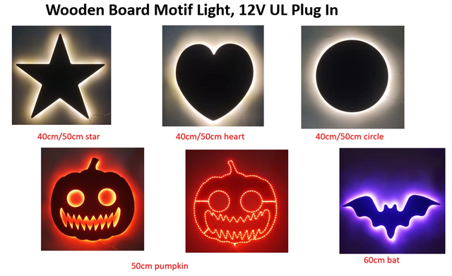 木头 星星/心形/圆形/南瓜/蝙蝠灯 2