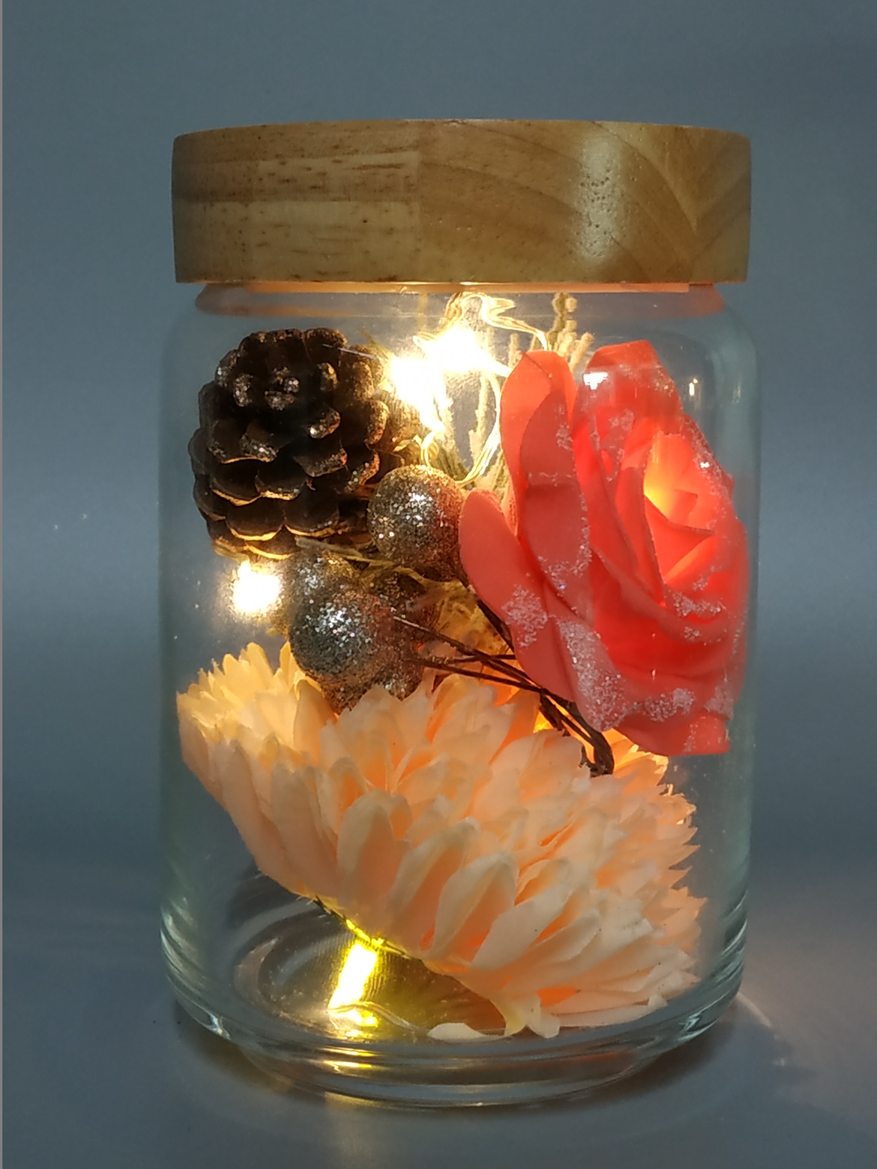 玻璃罐+花果饰品灯