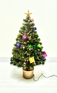 圣诞绿色水晶纤维树+顶星+礼物/球装饰