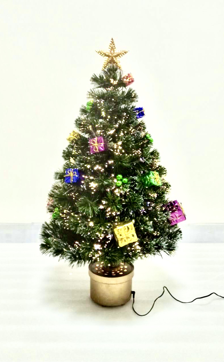 圣诞绿色水晶纤维树+顶星+礼物/球装饰