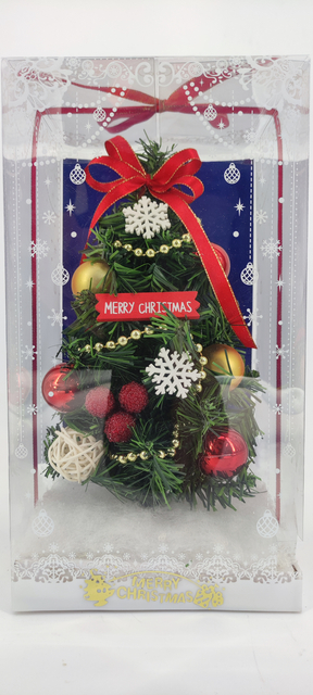 圣诞绿色迷你树 + 彩球/雪花/红带