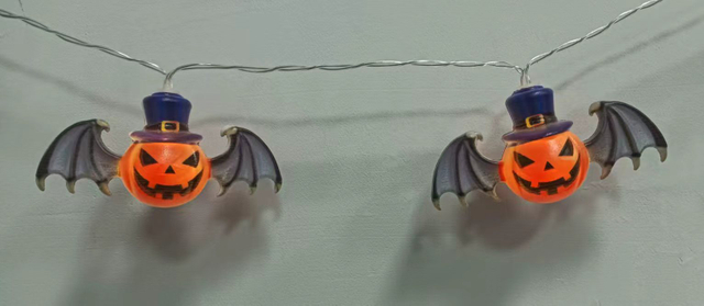 带有3×AA电池盒的10件蝙蝠帽灯弦灯，可用于室内/室外使用的怪异的万圣节装饰照明