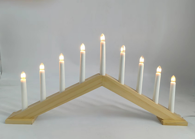 9 LED木制蜡烛桥灯