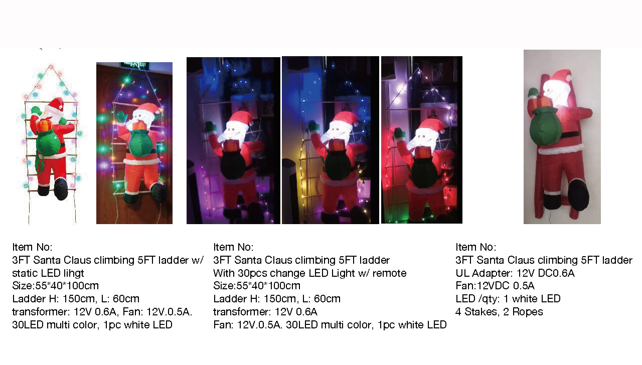 3 英尺圣诞老人攀爬 5 英尺梯子充气灯