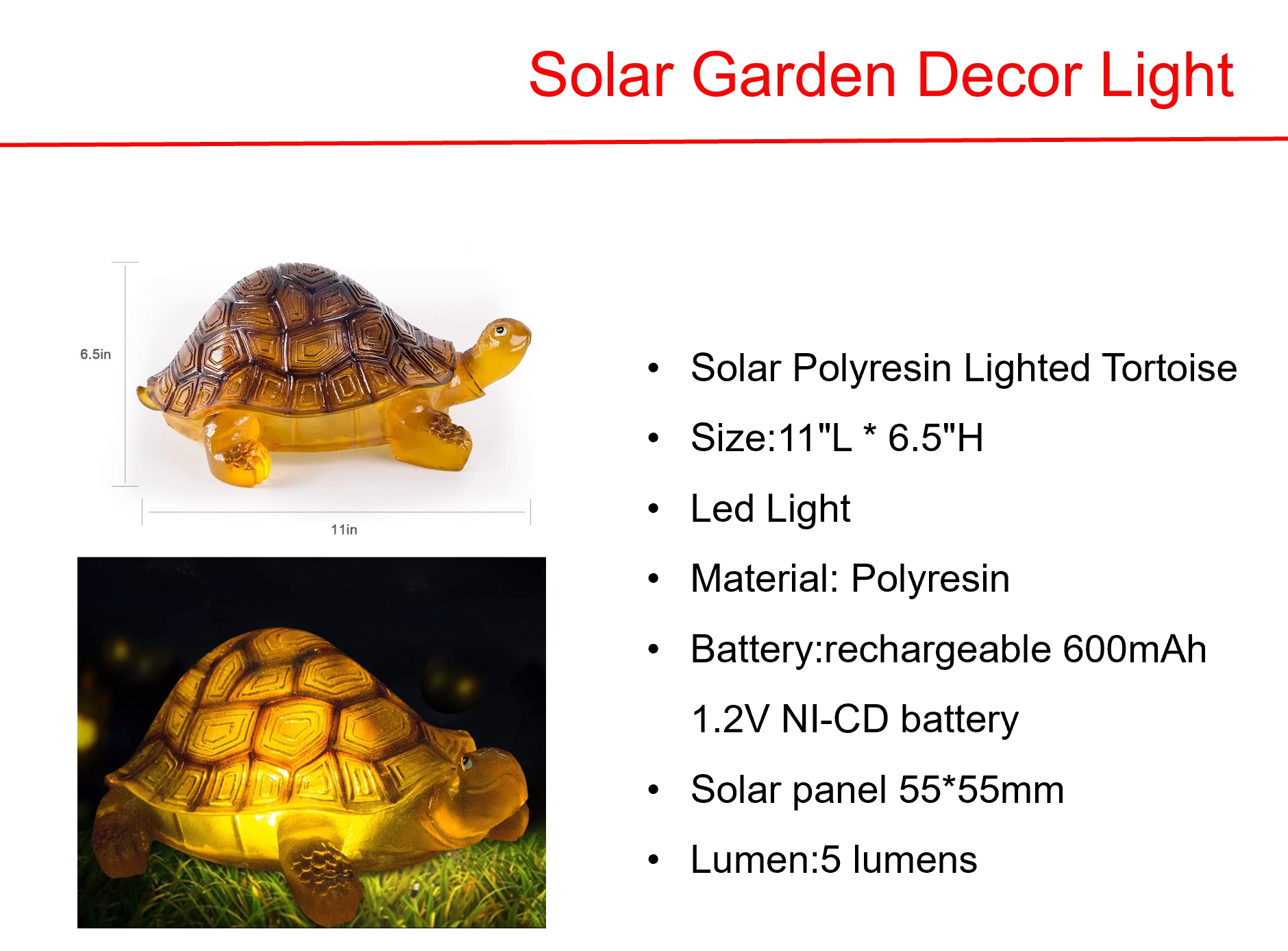 太阳能 LED 树脂发光乌龟