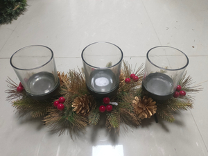 烛台杯 三玻璃烛台 和 金色松果 - 7