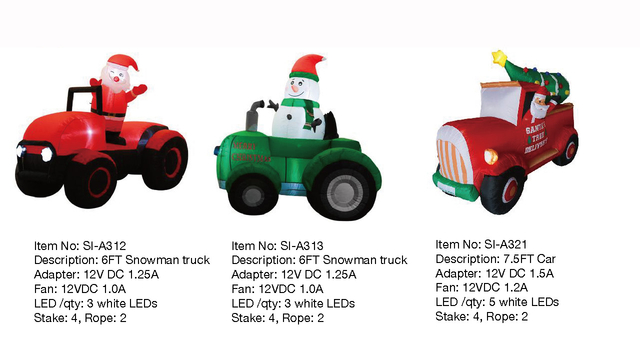 雪人卡车和汽车充气灯